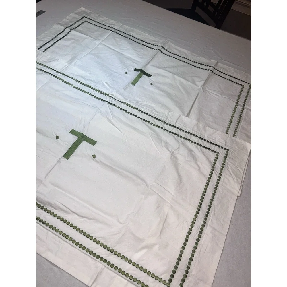 2 Pottery‎ Barn Pearl green embroidered King shams 